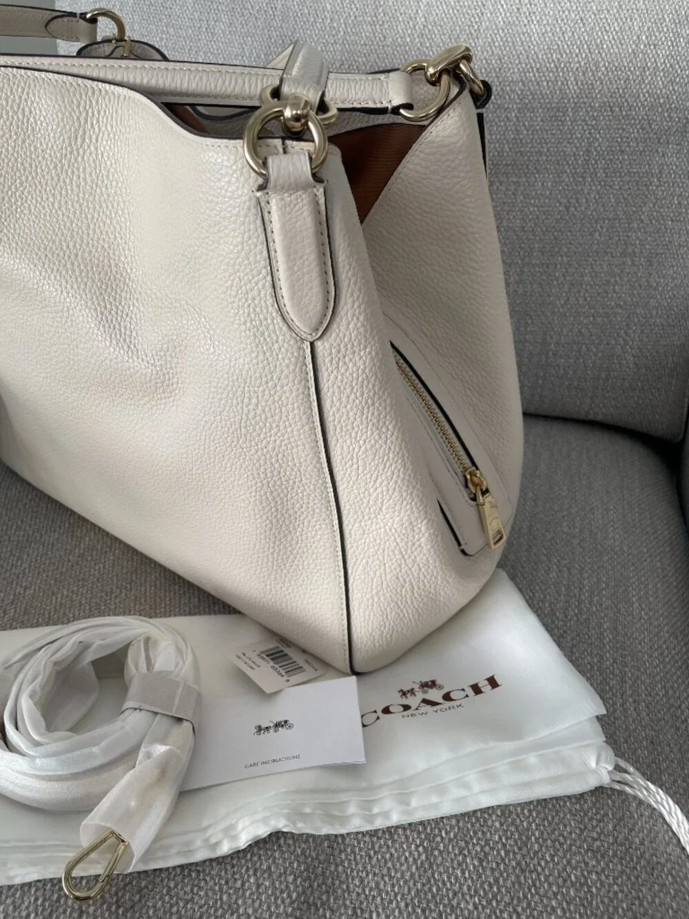 Coach Ivory Leather Hallie Shoulder Bag Gold Hardware Dual Straps